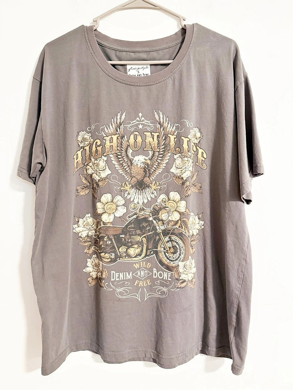 Free People x Denim and Bone High on Life Motorcycle Graphic Tee XL